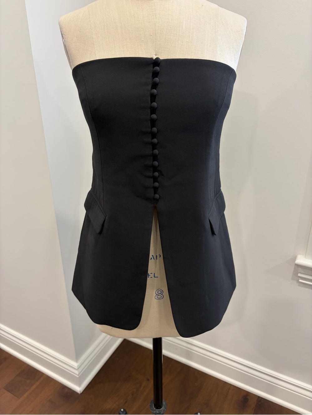 BOA Black Strapless Bustier Top with Covered Buttons